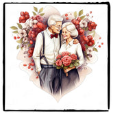 Old Couple with Red Roses Anniversary Design