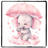Cute Pink Elephant Clouds Umbrella Pattern Design