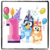 Happy Bluey & Bingo Character 1st Birthday Pink Number Design