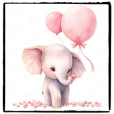 Cute Pink Birthday Elephant Holding Balloons Pattern Design