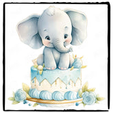 Blue Cute Elephant Decorating Birthday Cake Pattern Design