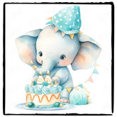 Cute Blue Elephant Birthday Cake Pattern Design