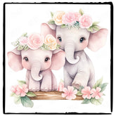Cute Pink Two Elephants With Flower Crowns Pattern Design