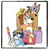 BLUEY Mum Chilli With Bingo And Bluey With Crown Blue Kids TV Design