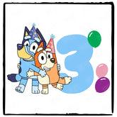 Happy Bluey & Bingo Character 3rd Birthday Balloons Number Design