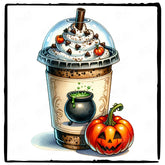 Halloween Coffee Couldron Pumpkin Pattern Design