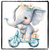 Blue Cute Riding Bike Floral Pattern Design