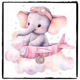 Cute Pink Elephant Plane Cloud Pattern Design