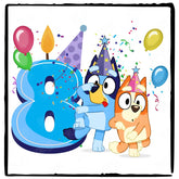 Happy Bluey & Bingo Character 8th Birthday Blue Number Design