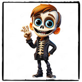 Waving Skeleton Boy Kids Halloween Character Design