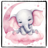 Cute Pink Elephant Stars Moon Clouds Pattern Design