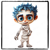 Blue Haired Child Mummy Monster Kids Halloween Design