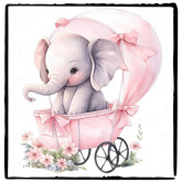 Cute Pink Elephant In Pram Pattern Design