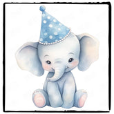 Cute Blue Elephant Bday Hat Pattern Design
