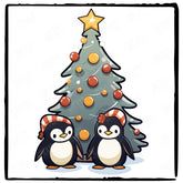 Cute Penguins in Santa Hats Kids Christmas Character Design