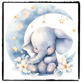 Blue Elephant Moon & Stars Pattern Design
