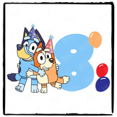 Happy Bluey & Bingo Character 8th Birthday Balloons Number Design