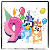 Happy Bluey & Bingo Character 9th Birthday Pink Number Design