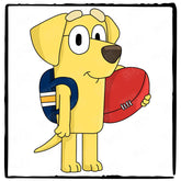 BLUEY Lucky with Blue Backpack and Red Rugby Ball Kids TV Design
