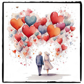 Older Couple with Orange, Pink and Red Balloons Anniversary Design