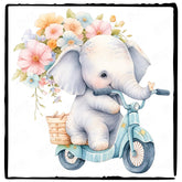 Blue Riding Bike Floral Pattern Design