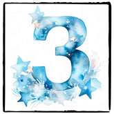 Blue Number Three Birthday Pattern Design
