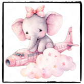 Cute Pink Elephant Plane Clouds Pattern Design