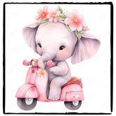 Cute Pink Elephant On A Scooter Pattern Design
