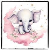 Cute Pink Elephant Cloudy Moon Pattern Design
