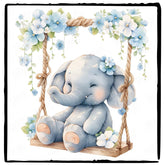 Cute Blue Elephant On A Swing Floral Pattern Design