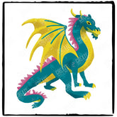 Regal Medieval Blue and Yellow Dragon Design