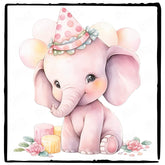 Cute Pink Elephant Birthday Hat Balloons Pattern Design