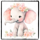 Cute Pink Elephant Sitting Flower Crown Pattern Design