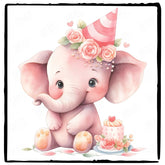 Cute Pink Elephant Birthday Hat Pattern Design