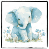 Cute Blue Elephant Flowers Pattern Design