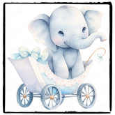 Blue Cute Elephant Pram Pattern Design