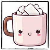 Cute Pink Mug of Hot Chocolate with Marshmallows Kids Christmas Character Design