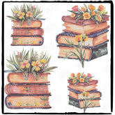 Stack of Books with Buttercups Design