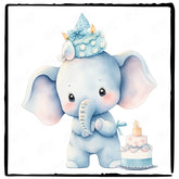 Cute Blue Elephant Birthday Cake Celebration Pattern Design