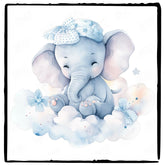 Cute Blue Elephant Cloud Pattern Design