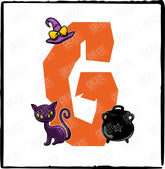 Orange Halloween Letters Stars Bat Black Cat Design