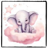 Cute Pink Elephant On Cloud Stars Pattern Design