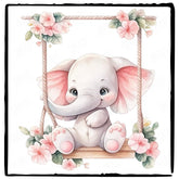 Cute Pink Elephant On A Swing Pattern Design