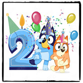 Happy Bluey & Bingo Character 2nd Birthday Blue Number Design