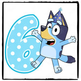 Happy Bluey Character 6th Birthday Number Design