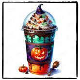 Halloween Coffee Broomstick Pumpkin Pattern Design
