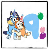Happy Bluey & Bingo Character 9th Birthday Balloons Number Design