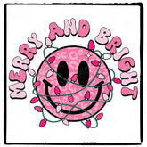 Merry And Bright Pink Smiley Face Tree Lights Christmas Design