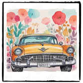 1950's Yellow Car with Poppy Field Design