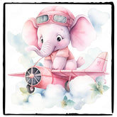 Cute Pink Elephant Plane In Clouds Pattern Design